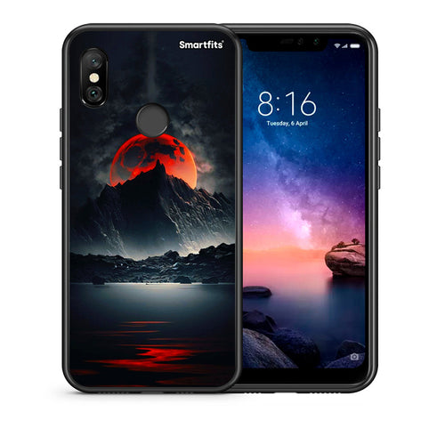 Θήκη Xiaomi Redmi Note 6 Pro Red Full Moon από τη Smartfits με σχέδιο στο πίσω μέρος και μαύρο περίβλημα | Xiaomi Redmi Note 6 Pro Red Full Moon case with colorful back and black bezels