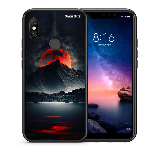 Θήκη Xiaomi Redmi Note 6 Pro Red Full Moon από τη Smartfits με σχέδιο στο πίσω μέρος και μαύρο περίβλημα | Xiaomi Redmi Note 6 Pro Red Full Moon case with colorful back and black bezels