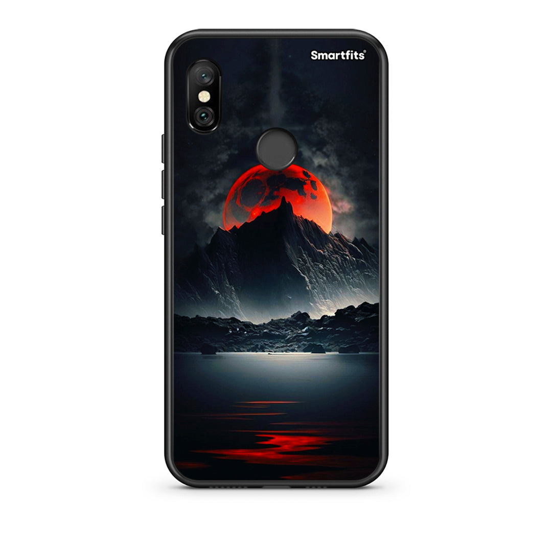 Xiaomi Redmi Note 6 Pro Red Full Moon θήκη από τη Smartfits με σχέδιο στο πίσω μέρος και μαύρο περίβλημα | Smartphone case with colorful back and black bezels by Smartfits
