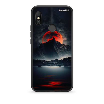 Xiaomi Redmi Note 6 Pro Red Full Moon θήκη από τη Smartfits με σχέδιο στο πίσω μέρος και μαύρο περίβλημα | Smartphone case with colorful back and black bezels by Smartfits