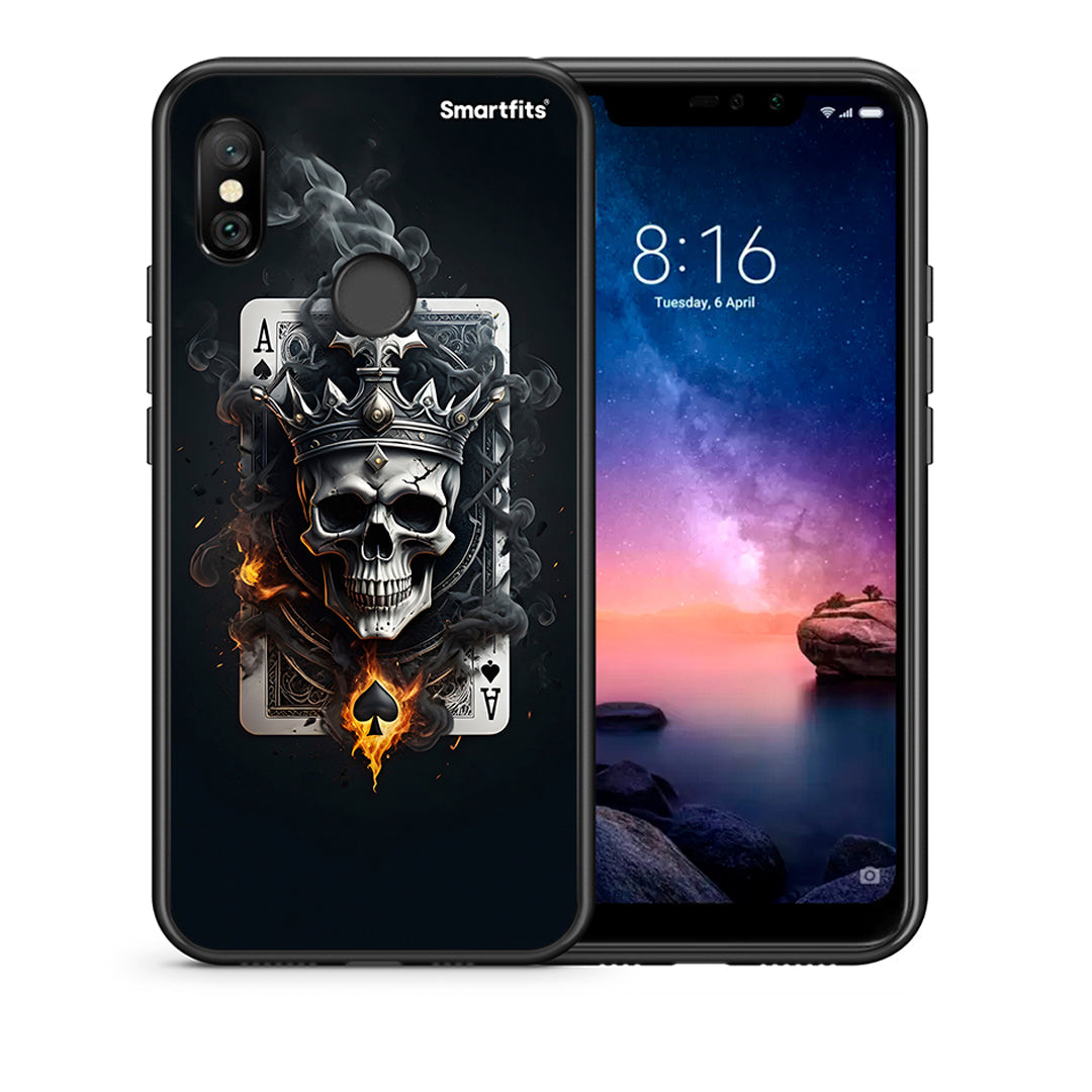 Θήκη Xiaomi Redmi Note 6 Pro Skull King Ace από τη Smartfits με σχέδιο στο πίσω μέρος και μαύρο περίβλημα | Xiaomi Redmi Note 6 Pro Skull King Ace case with colorful back and black bezels