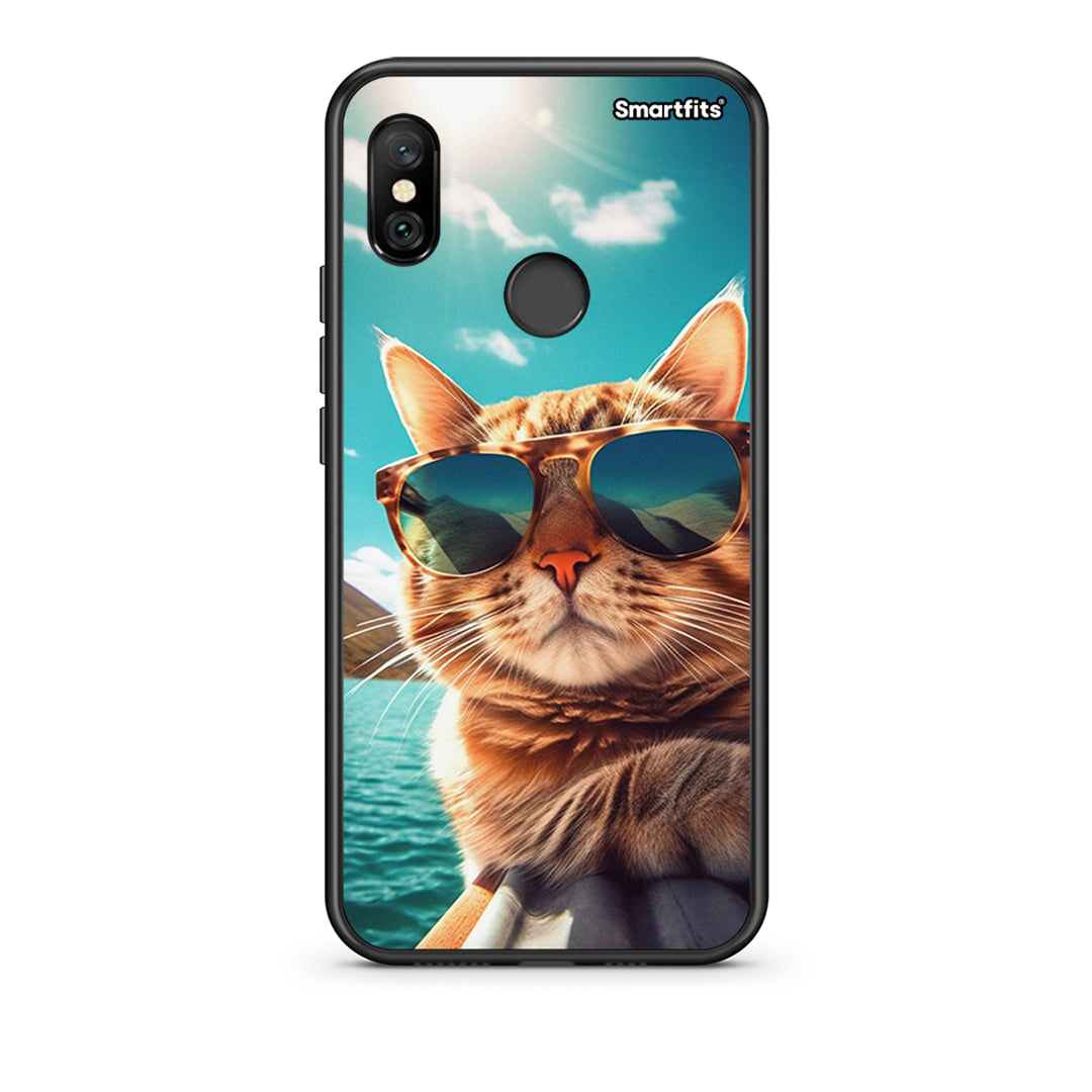 Xiaomi Redmi Note 6 Pro Summer Cat θήκη από τη Smartfits με σχέδιο στο πίσω μέρος και μαύρο περίβλημα | Smartphone case with colorful back and black bezels by Smartfits