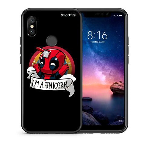 Θήκη Xiaomi Redmi Note 6 Pro Unicorn Deadpool από τη Smartfits με σχέδιο στο πίσω μέρος και μαύρο περίβλημα | Xiaomi Redmi Note 6 Pro Unicorn Deadpool case with colorful back and black bezels