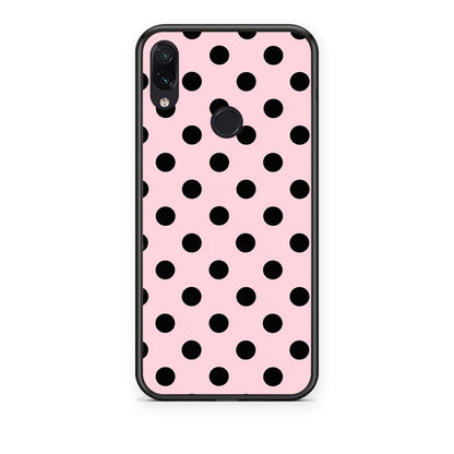 Θήκη Xiaomi Redmi Note 7 Black Polka Dots on Pink από τη Smartfits με σχέδιο στο πίσω μέρος και μαύρο περίβλημα | Xiaomi Redmi Note 7 Black Polka Dots on Pink case with colorful back and black bezels