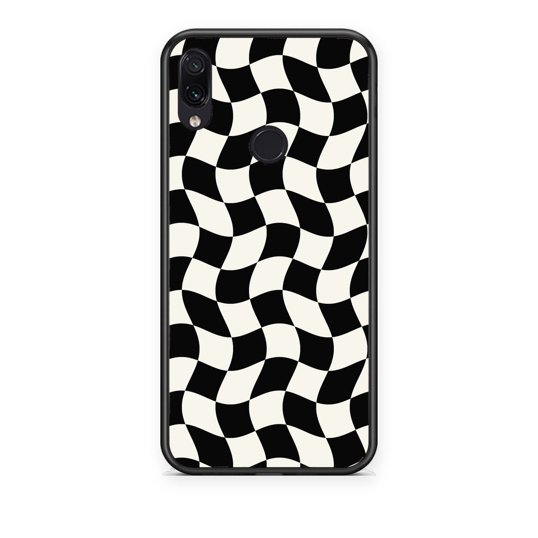 Θήκη Xiaomi Redmi Note 7 Black and Cream Wavy Checkerboard από τη Smartfits με σχέδιο στο πίσω μέρος και μαύρο περίβλημα | Xiaomi Redmi Note 7 Black and Cream Wavy Checkerboard case with colorful back and black bezels