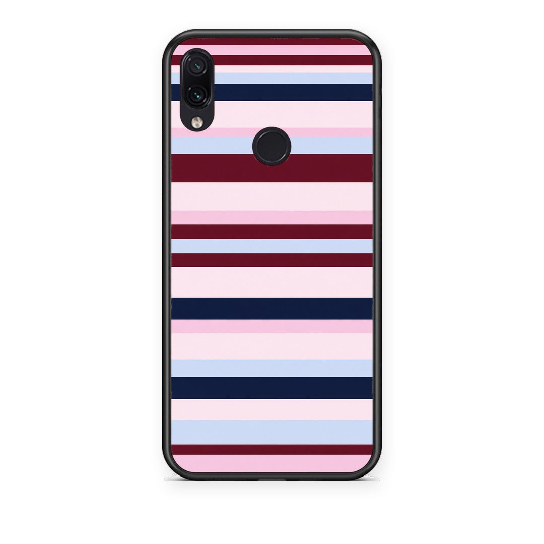 Θήκη Xiaomi Redmi Note 7 Burgundy Pink and Blue Horizontal Stripes από τη Smartfits με σχέδιο στο πίσω μέρος και μαύρο περίβλημα | Xiaomi Redmi Note 7 Burgundy Pink and Blue Horizontal Stripes case with colorful back and black bezels