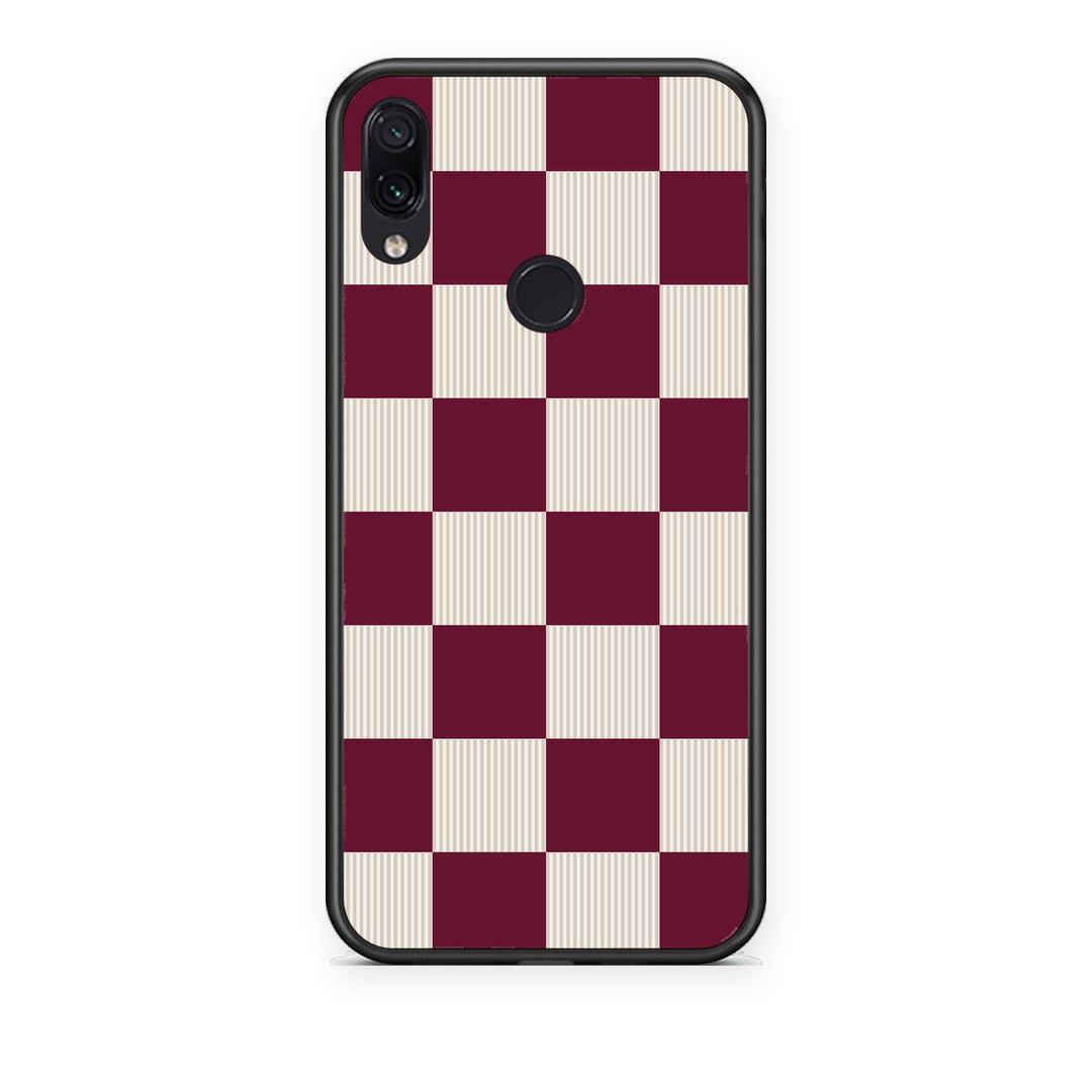 Θήκη Xiaomi Redmi Note 7 Burgundy and Cream Striped Checks από τη Smartfits με σχέδιο στο πίσω μέρος και μαύρο περίβλημα | Xiaomi Redmi Note 7 Burgundy and Cream Striped Checks case with colorful back and black bezels