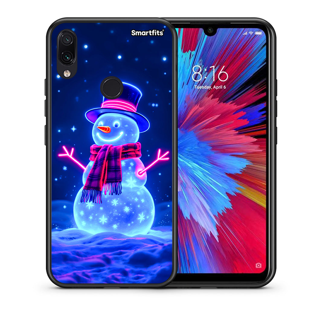 Θήκη Xiaomi Redmi Note 7 Christmas Neon Snowman από τη Smartfits με σχέδιο στο πίσω μέρος και μαύρο περίβλημα | Xiaomi Redmi Note 7 Christmas Neon Snowman case with colorful back and black bezels