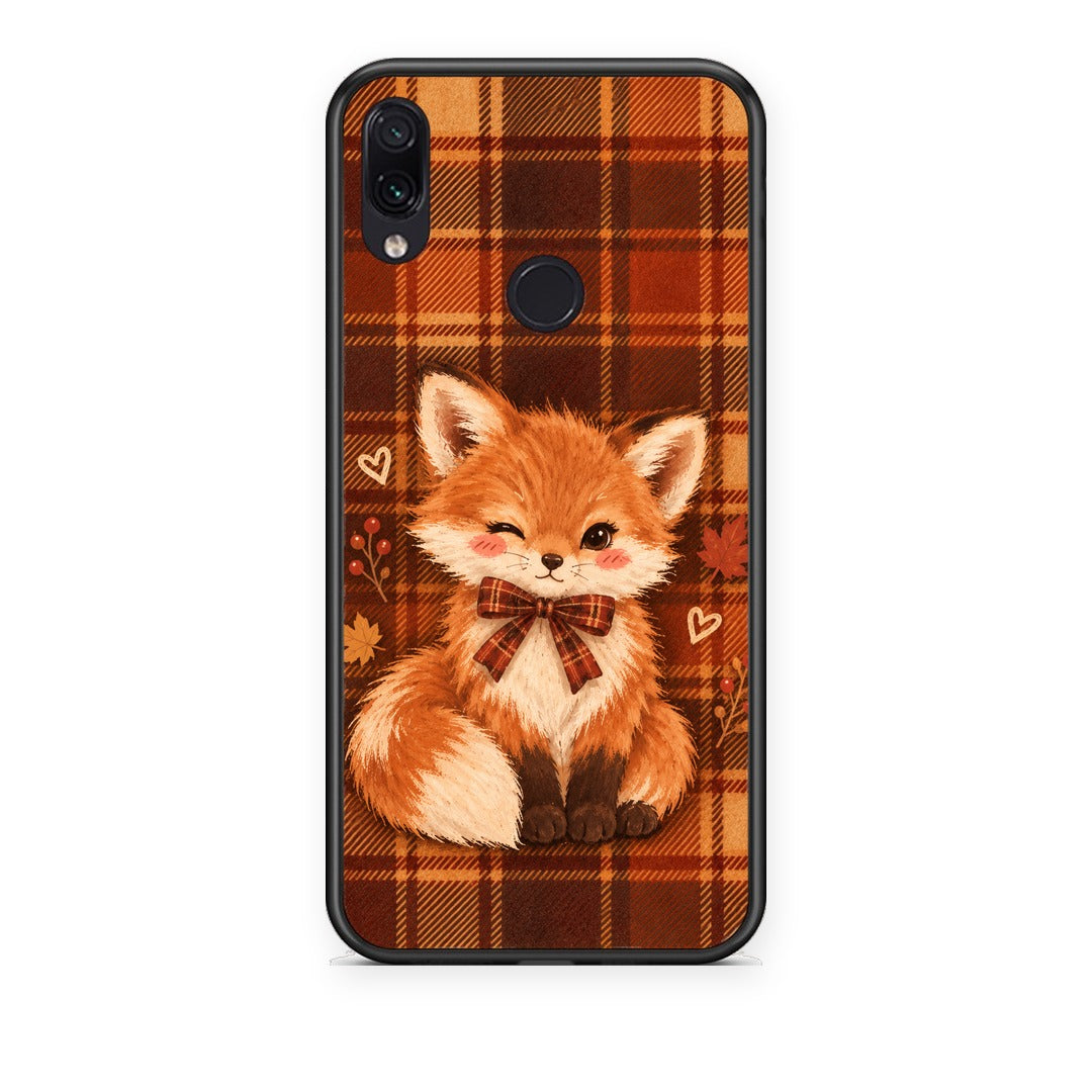 Θήκη Xiaomi Redmi Note 7 Fox on Autumn Tartan από τη Smartfits με σχέδιο στο πίσω μέρος και μαύρο περίβλημα | Xiaomi Redmi Note 7 Fox on Autumn Tartan case with colorful back and black bezels