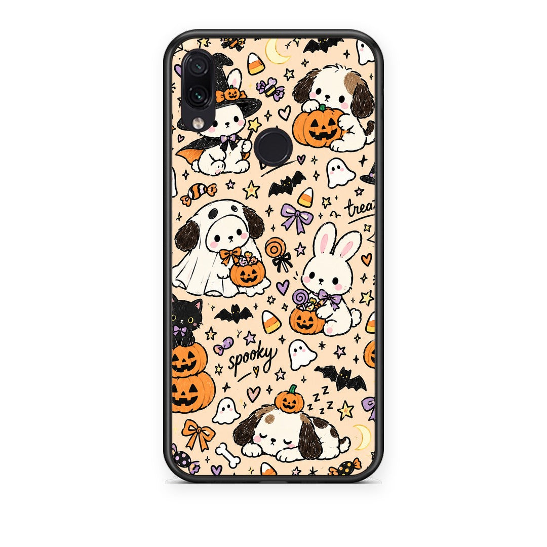 Θήκη Xiaomi Redmi Note 7 Halloween Puppies and Friends on Cream από τη Smartfits με σχέδιο στο πίσω μέρος και μαύρο περίβλημα | Xiaomi Redmi Note 7 Halloween Puppies and Friends on Cream case with colorful back and black bezels