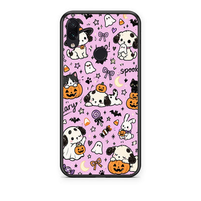 Θήκη Xiaomi Redmi Note 7 Halloween Puppies and Friends on Lilac από τη Smartfits με σχέδιο στο πίσω μέρος και μαύρο περίβλημα | Xiaomi Redmi Note 7 Halloween Puppies and Friends on Lilac case with colorful back and black bezels