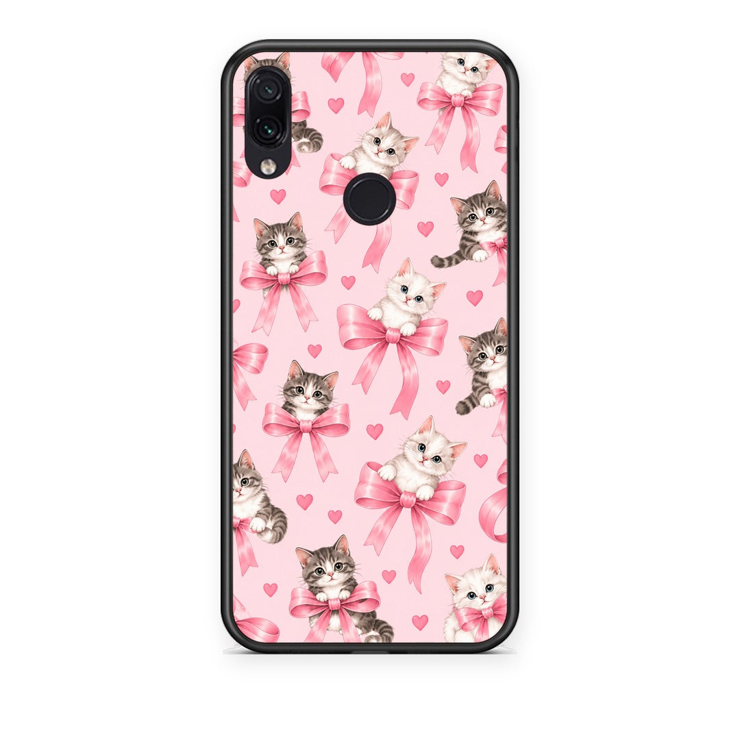 Θήκη Xiaomi Redmi Note 7 Kittens and Pink Bows on Pink από τη Smartfits με σχέδιο στο πίσω μέρος και μαύρο περίβλημα | Xiaomi Redmi Note 7 Kittens and Pink Bows on Pink case with colorful back and black bezels