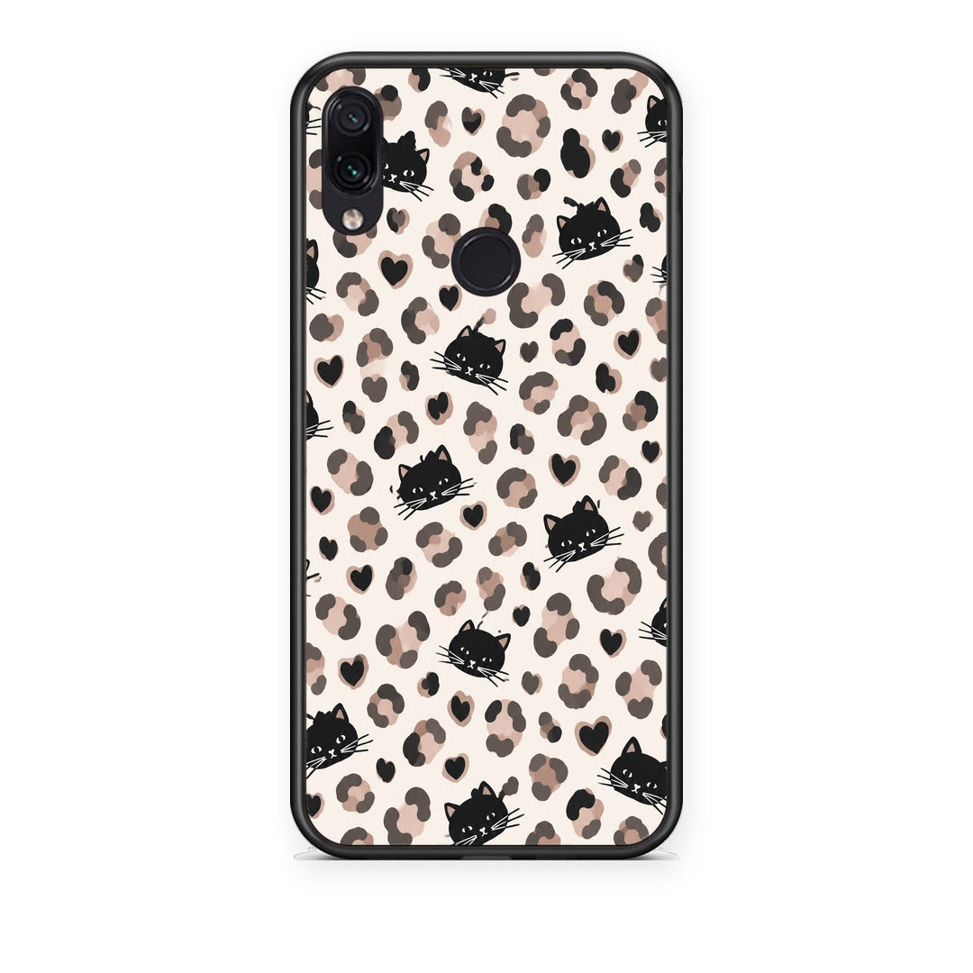 Θήκη Xiaomi Redmi Note 7 Leopard Spots and Black Cats on Cream από τη Smartfits με σχέδιο στο πίσω μέρος και μαύρο περίβλημα | Xiaomi Redmi Note 7 Leopard Spots and Black Cats on Cream case with colorful back and black bezels