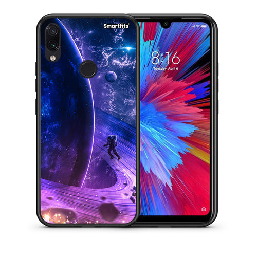 Θήκη Xiaomi Redmi Note 7 Lost Astronaut από τη Smartfits με σχέδιο στο πίσω μέρος και μαύρο περίβλημα | Xiaomi Redmi Note 7 Lost Astronaut case with colorful back and black bezels