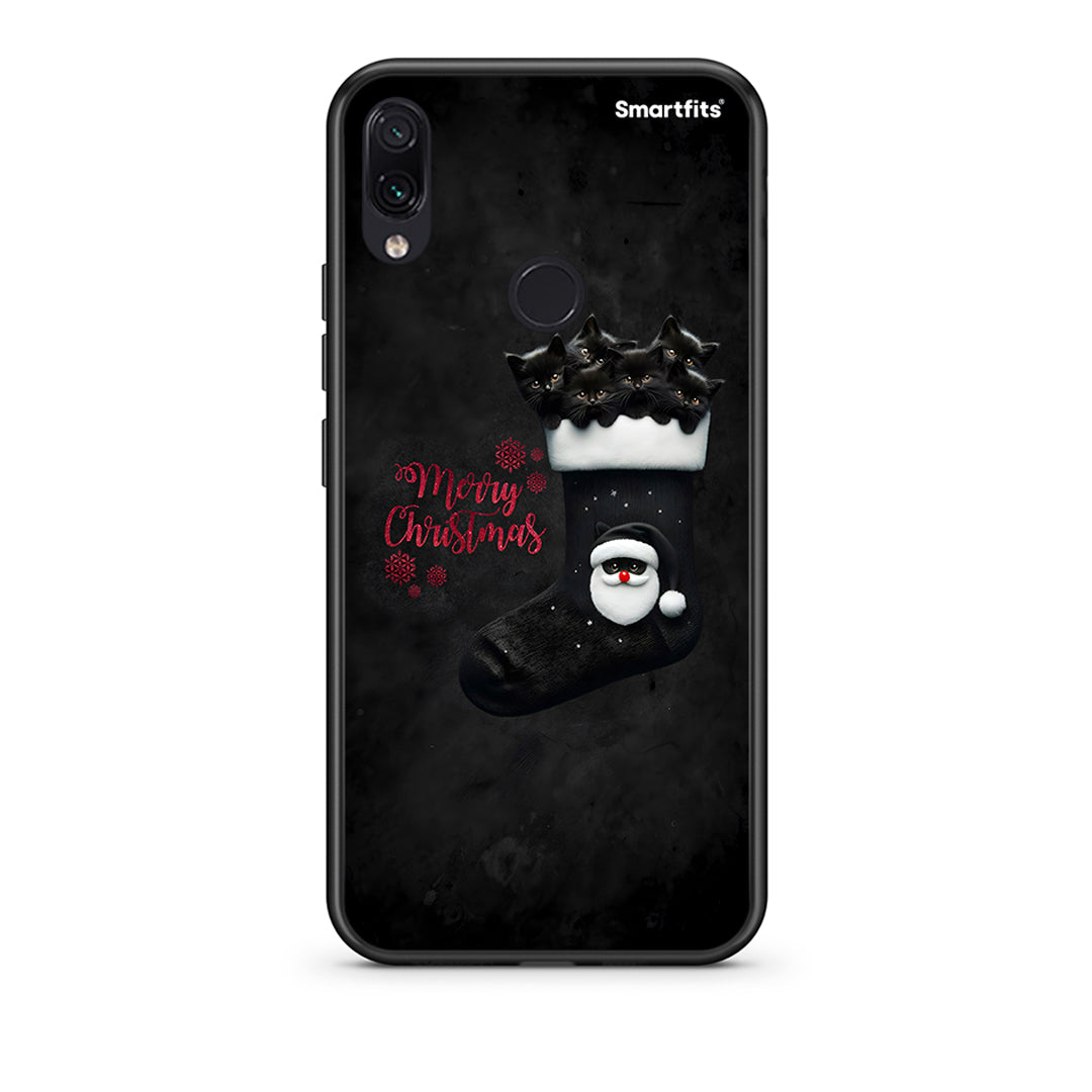 Xiaomi Redmi Note 7 Merry Cat Christmas θήκη από τη Smartfits με σχέδιο στο πίσω μέρος και μαύρο περίβλημα | Smartphone case with colorful back and black bezels by Smartfits