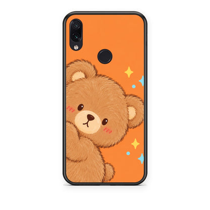Θήκη Xiaomi Redmi Note 7 Peekaboo Teddy on Orange από τη Smartfits με σχέδιο στο πίσω μέρος και μαύρο περίβλημα | Xiaomi Redmi Note 7 Peekaboo Teddy on Orange case with colorful back and black bezels