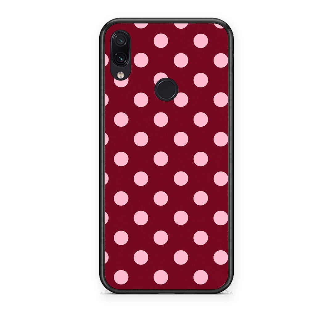 Θήκη Xiaomi Redmi Note 7 Pink Polka Dots on Burgundy από τη Smartfits με σχέδιο στο πίσω μέρος και μαύρο περίβλημα | Xiaomi Redmi Note 7 Pink Polka Dots on Burgundy case with colorful back and black bezels