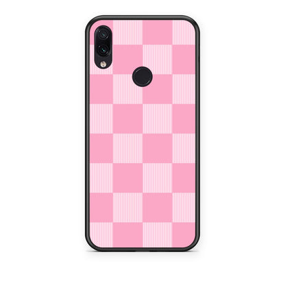 Θήκη Xiaomi Redmi Note 7 Pink and White Striped Checks από τη Smartfits με σχέδιο στο πίσω μέρος και μαύρο περίβλημα | Xiaomi Redmi Note 7 Pink and White Striped Checks case with colorful back and black bezels