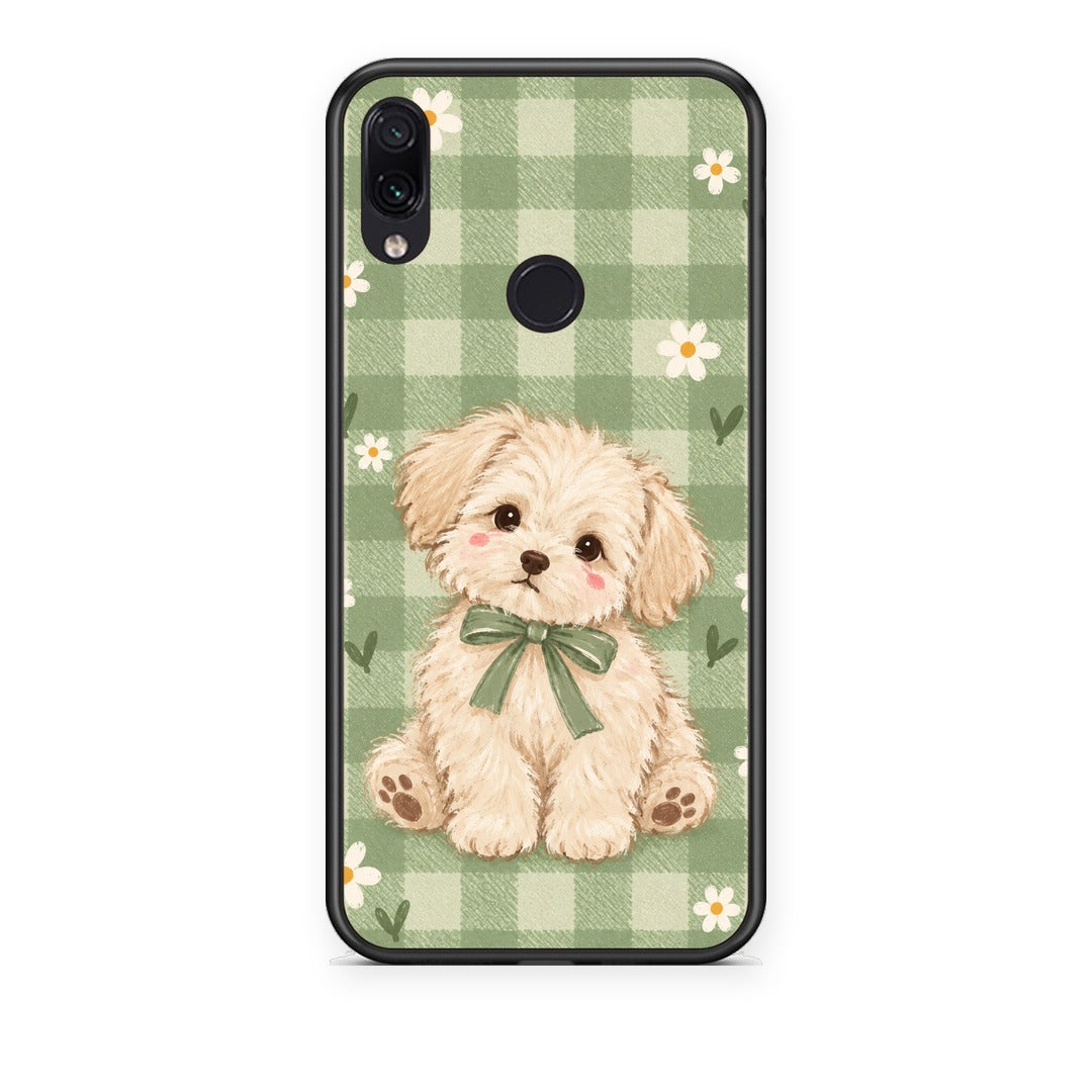 Θήκη Xiaomi Redmi Note 7 Puppy and Daisies on Sage Gingham από τη Smartfits με σχέδιο στο πίσω μέρος και μαύρο περίβλημα | Xiaomi Redmi Note 7 Puppy and Daisies on Sage Gingham case with colorful back and black bezels