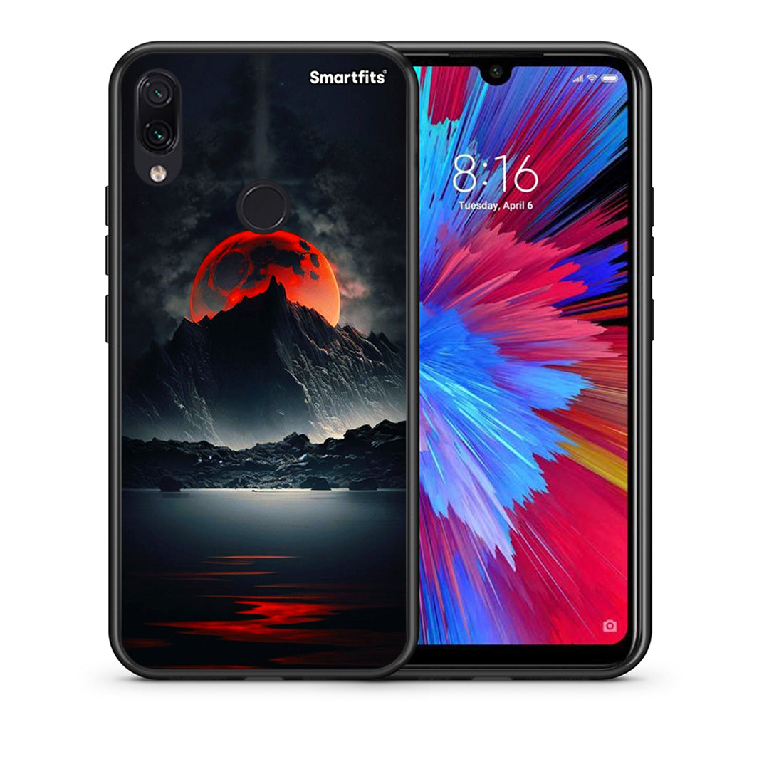 Θήκη Xiaomi Redmi Note 7 Red Full Moon από τη Smartfits με σχέδιο στο πίσω μέρος και μαύρο περίβλημα | Xiaomi Redmi Note 7 Red Full Moon case with colorful back and black bezels