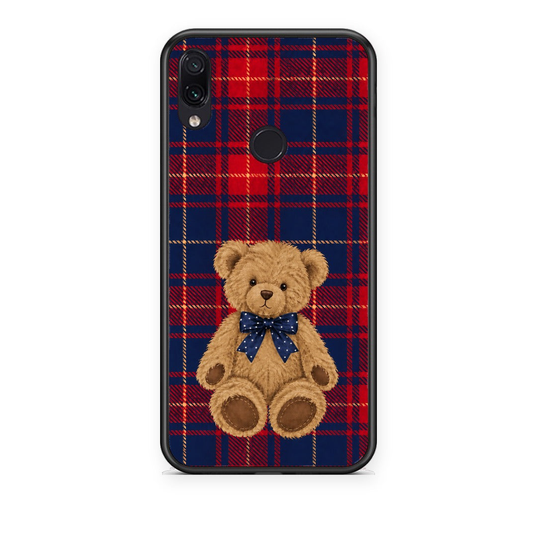 Θήκη Xiaomi Redmi Note 7 Teddy Bear on Red and Navy Tartan από τη Smartfits με σχέδιο στο πίσω μέρος και μαύρο περίβλημα | Xiaomi Redmi Note 7 Teddy Bear on Red and Navy Tartan case with colorful back and black bezels