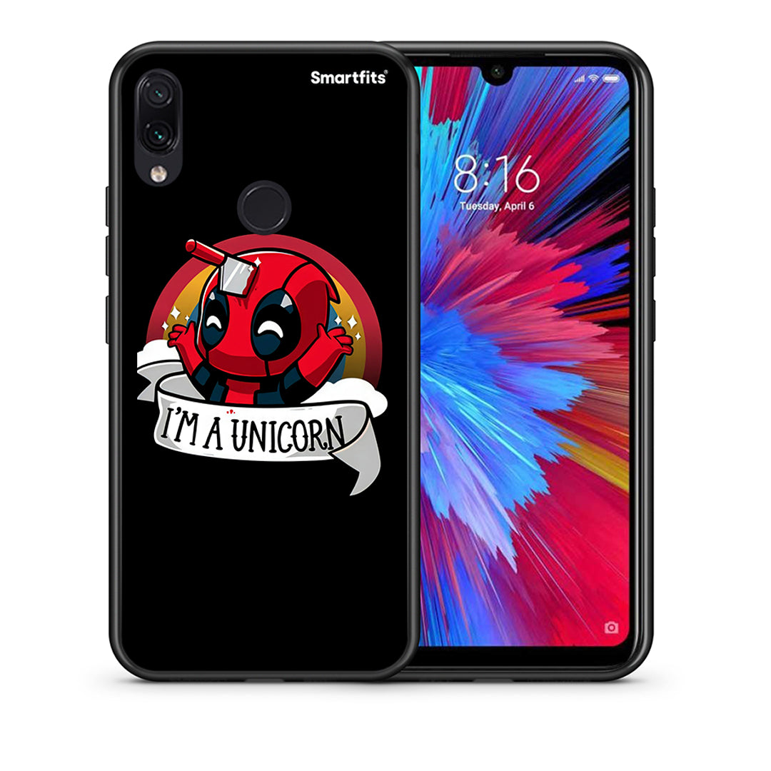 Θήκη Xiaomi Redmi Note 7 Unicorn Deadpool από τη Smartfits με σχέδιο στο πίσω μέρος και μαύρο περίβλημα | Xiaomi Redmi Note 7 Unicorn Deadpool case with colorful back and black bezels