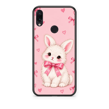 Θήκη Xiaomi Redmi Note 7 White Bunny and Pink Bows από τη Smartfits με σχέδιο στο πίσω μέρος και μαύρο περίβλημα | Xiaomi Redmi Note 7 White Bunny and Pink Bows case with colorful back and black bezels