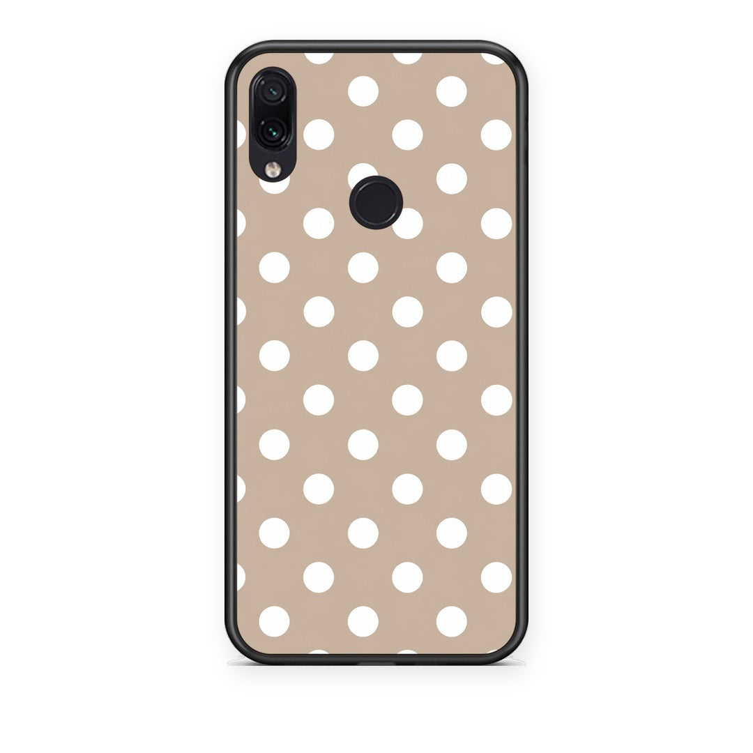 Θήκη Xiaomi Redmi Note 7 White Polka Dots on Taupe από τη Smartfits με σχέδιο στο πίσω μέρος και μαύρο περίβλημα | Xiaomi Redmi Note 7 White Polka Dots on Taupe case with colorful back and black bezels