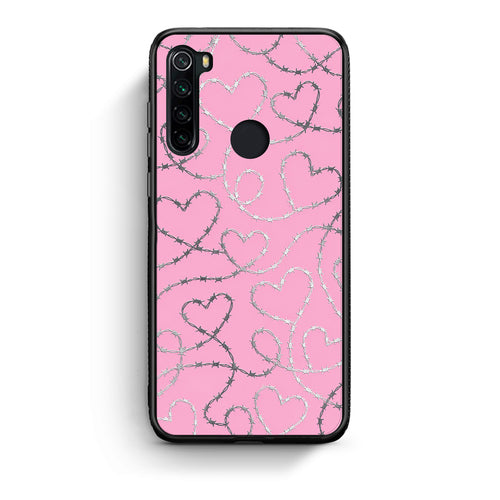 Θήκη Xiaomi Redmi Note 8 Barbed Wire Hearts on Pink από τη Smartfits με σχέδιο στο πίσω μέρος και μαύρο περίβλημα | Xiaomi Redmi Note 8 Barbed Wire Hearts on Pink case with colorful back and black bezels