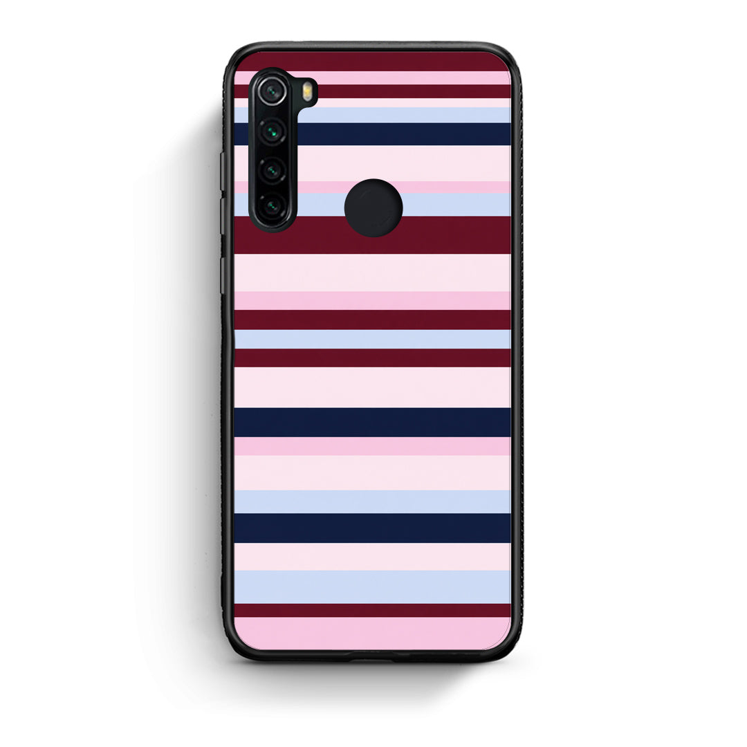 Θήκη Xiaomi Redmi Note 8 Burgundy Pink and Blue Horizontal Stripes από τη Smartfits με σχέδιο στο πίσω μέρος και μαύρο περίβλημα | Xiaomi Redmi Note 8 Burgundy Pink and Blue Horizontal Stripes case with colorful back and black bezels