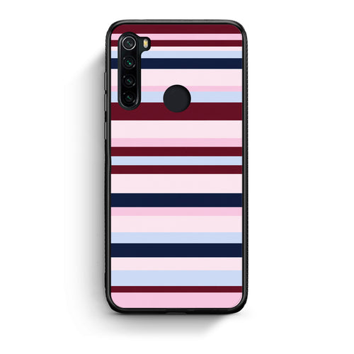 Θήκη Xiaomi Redmi Note 8 Burgundy Pink and Blue Horizontal Stripes από τη Smartfits με σχέδιο στο πίσω μέρος και μαύρο περίβλημα | Xiaomi Redmi Note 8 Burgundy Pink and Blue Horizontal Stripes case with colorful back and black bezels