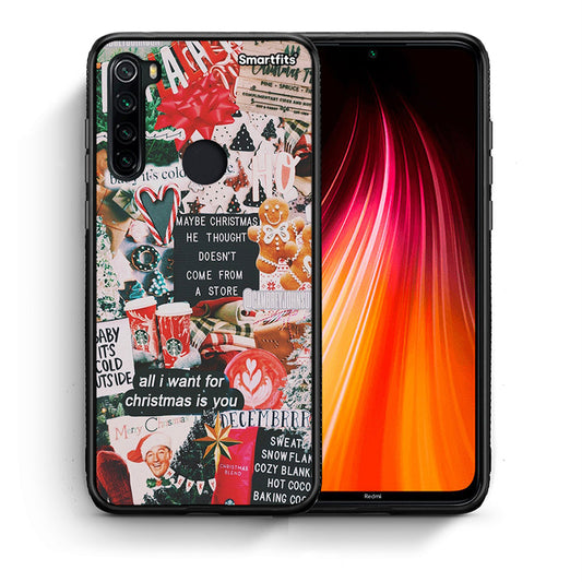 Θήκη Xiaomi Redmi Note 8 Christmas Happiness από τη Smartfits με σχέδιο στο πίσω μέρος και μαύρο περίβλημα | Xiaomi Redmi Note 8 Christmas Happiness case with colorful back and black bezels
