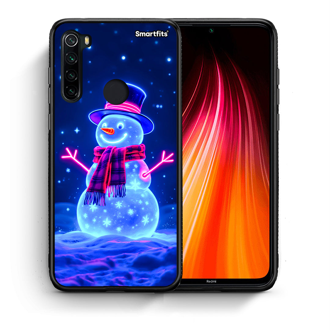 Θήκη Xiaomi Redmi Note 8 Christmas Neon Snowman από τη Smartfits με σχέδιο στο πίσω μέρος και μαύρο περίβλημα | Xiaomi Redmi Note 8 Christmas Neon Snowman case with colorful back and black bezels