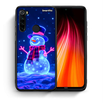 Θήκη Xiaomi Redmi Note 8 Christmas Neon Snowman από τη Smartfits με σχέδιο στο πίσω μέρος και μαύρο περίβλημα | Xiaomi Redmi Note 8 Christmas Neon Snowman case with colorful back and black bezels