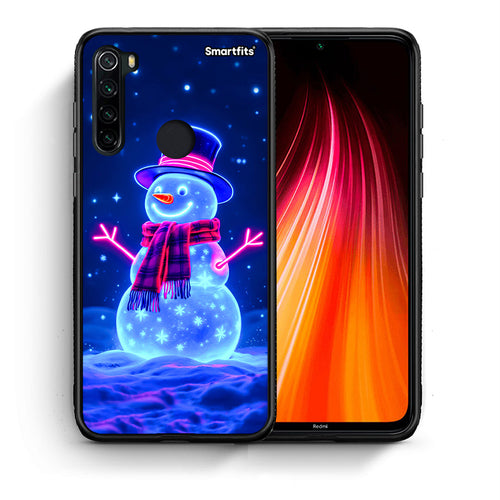 Θήκη Xiaomi Redmi Note 8 Christmas Neon Snowman από τη Smartfits με σχέδιο στο πίσω μέρος και μαύρο περίβλημα | Xiaomi Redmi Note 8 Christmas Neon Snowman case with colorful back and black bezels