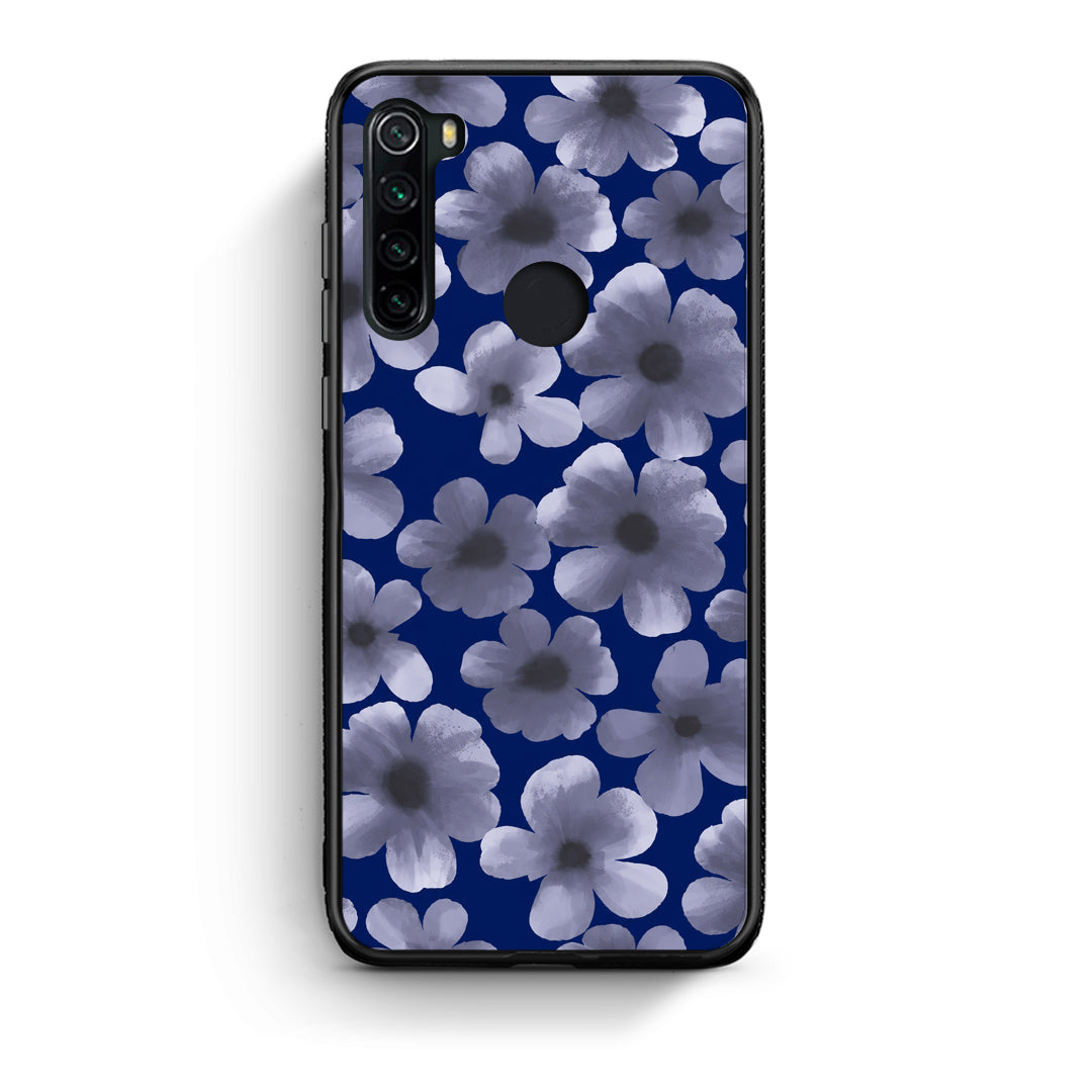 Θήκη Xiaomi Redmi Note 8 Pale Blue Flowers on Navy από τη Smartfits με σχέδιο στο πίσω μέρος και μαύρο περίβλημα | Xiaomi Redmi Note 8 Pale Blue Flowers on Navy case with colorful back and black bezels