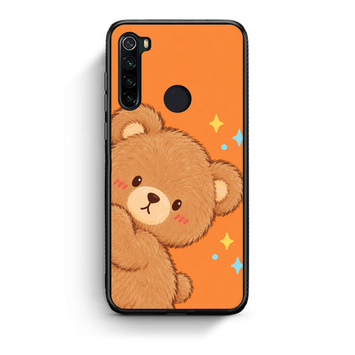Θήκη Xiaomi Redmi Note 8 Peekaboo Teddy on Orange από τη Smartfits με σχέδιο στο πίσω μέρος και μαύρο περίβλημα | Xiaomi Redmi Note 8 Peekaboo Teddy on Orange case with colorful back and black bezels