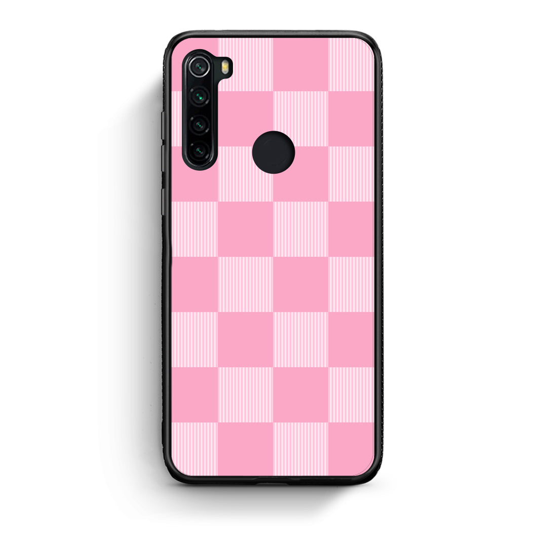 Θήκη Xiaomi Redmi Note 8 Pink and White Striped Checks από τη Smartfits με σχέδιο στο πίσω μέρος και μαύρο περίβλημα | Xiaomi Redmi Note 8 Pink and White Striped Checks case with colorful back and black bezels