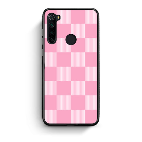 Θήκη Xiaomi Redmi Note 8 Pink and White Striped Checks από τη Smartfits με σχέδιο στο πίσω μέρος και μαύρο περίβλημα | Xiaomi Redmi Note 8 Pink and White Striped Checks case with colorful back and black bezels
