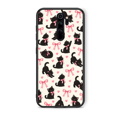 Θήκη Xiaomi Redmi Note 8 Pro Black Kittens and Pink Bows on Cream Small από τη Smartfits με σχέδιο στο πίσω μέρος και μαύρο περίβλημα | Xiaomi Redmi Note 8 Pro Black Kittens and Pink Bows on Cream Small case with colorful back and black bezels