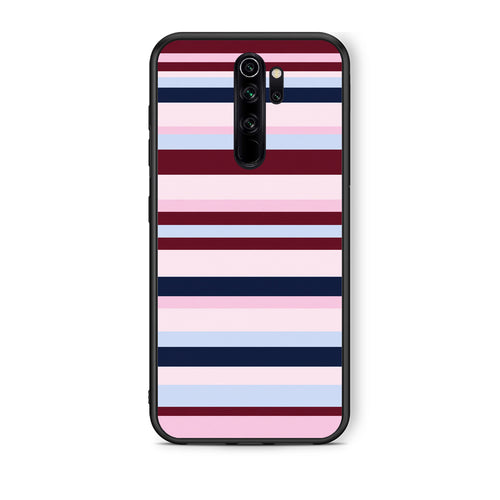 Θήκη Xiaomi Redmi Note 8 Pro Burgundy Pink and Blue Horizontal Stripes από τη Smartfits με σχέδιο στο πίσω μέρος και μαύρο περίβλημα | Xiaomi Redmi Note 8 Pro Burgundy Pink and Blue Horizontal Stripes case with colorful back and black bezels