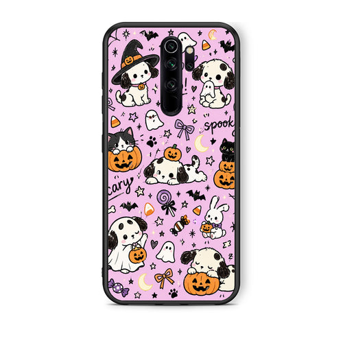 Θήκη Xiaomi Redmi Note 8 Pro Halloween Puppies and Friends on Lilac από τη Smartfits με σχέδιο στο πίσω μέρος και μαύρο περίβλημα | Xiaomi Redmi Note 8 Pro Halloween Puppies and Friends on Lilac case with colorful back and black bezels
