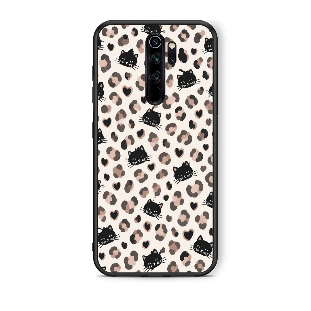 Θήκη Xiaomi Redmi Note 8 Pro Leopard Spots and Black Cats on Cream από τη Smartfits με σχέδιο στο πίσω μέρος και μαύρο περίβλημα | Xiaomi Redmi Note 8 Pro Leopard Spots and Black Cats on Cream case with colorful back and black bezels