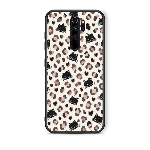 Θήκη Xiaomi Redmi Note 8 Pro Leopard Spots and Black Cats on Cream από τη Smartfits με σχέδιο στο πίσω μέρος και μαύρο περίβλημα | Xiaomi Redmi Note 8 Pro Leopard Spots and Black Cats on Cream case with colorful back and black bezels