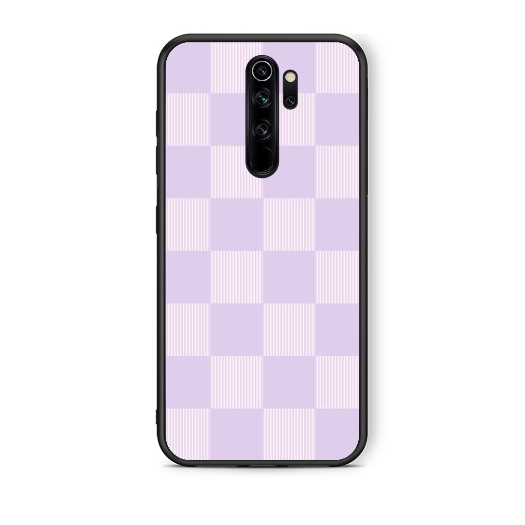Θήκη Xiaomi Redmi Note 8 Pro Lilac and Cream Striped Checks από τη Smartfits με σχέδιο στο πίσω μέρος και μαύρο περίβλημα | Xiaomi Redmi Note 8 Pro Lilac and Cream Striped Checks case with colorful back and black bezels