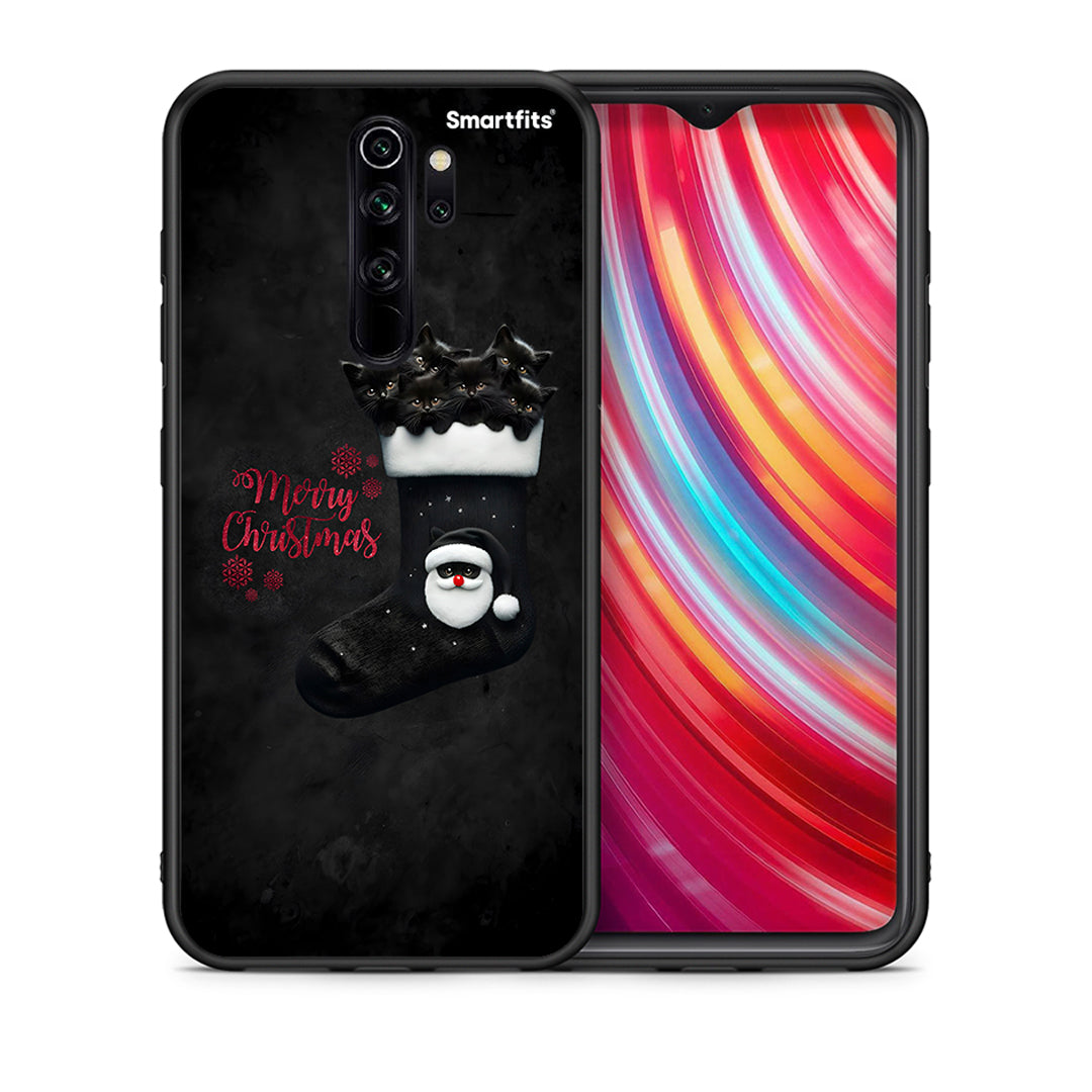 Θήκη Xiaomi Redmi Note 8 Pro Merry Cat Christmas από τη Smartfits με σχέδιο στο πίσω μέρος και μαύρο περίβλημα | Xiaomi Redmi Note 8 Pro Merry Cat Christmas case with colorful back and black bezels