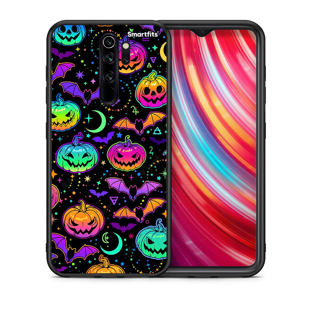 Θήκη Xiaomi Redmi Note 8 Pro Neon Halloween από τη Smartfits με σχέδιο στο πίσω μέρος και μαύρο περίβλημα | Xiaomi Redmi Note 8 Pro Neon Halloween case with colorful back and black bezels