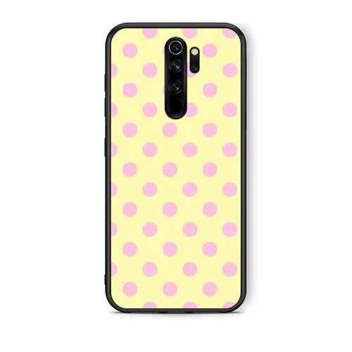 Θήκη Xiaomi Redmi Note 8 Pro Pink Polka Dots on Yellow από τη Smartfits με σχέδιο στο πίσω μέρος και μαύρο περίβλημα | Xiaomi Redmi Note 8 Pro Pink Polka Dots on Yellow case with colorful back and black bezels