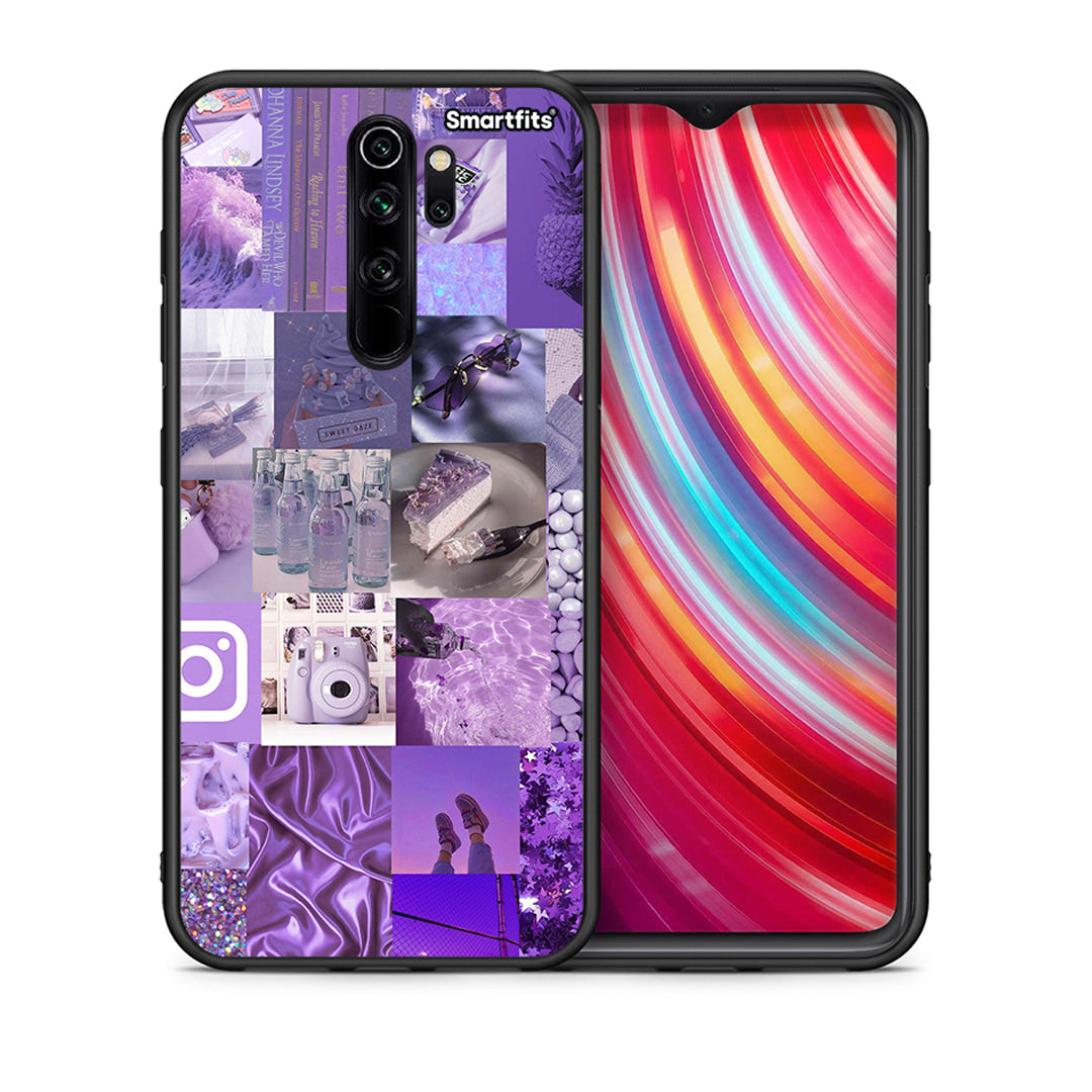 Θήκη Xiaomi Redmi Note 8 Pro Purple Aesthetic Collage από τη Smartfits με σχέδιο στο πίσω μέρος και μαύρο περίβλημα | Xiaomi Redmi Note 8 Pro Purple Aesthetic Collage case with colorful back and black bezels