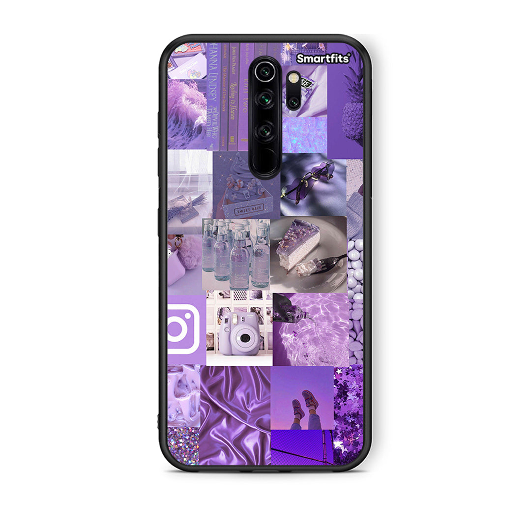 Xiaomi Redmi Note 8 Pro Purple Aesthetic Collage θήκη από τη Smartfits με σχέδιο στο πίσω μέρος και μαύρο περίβλημα | Smartphone case with colorful back and black bezels by Smartfits